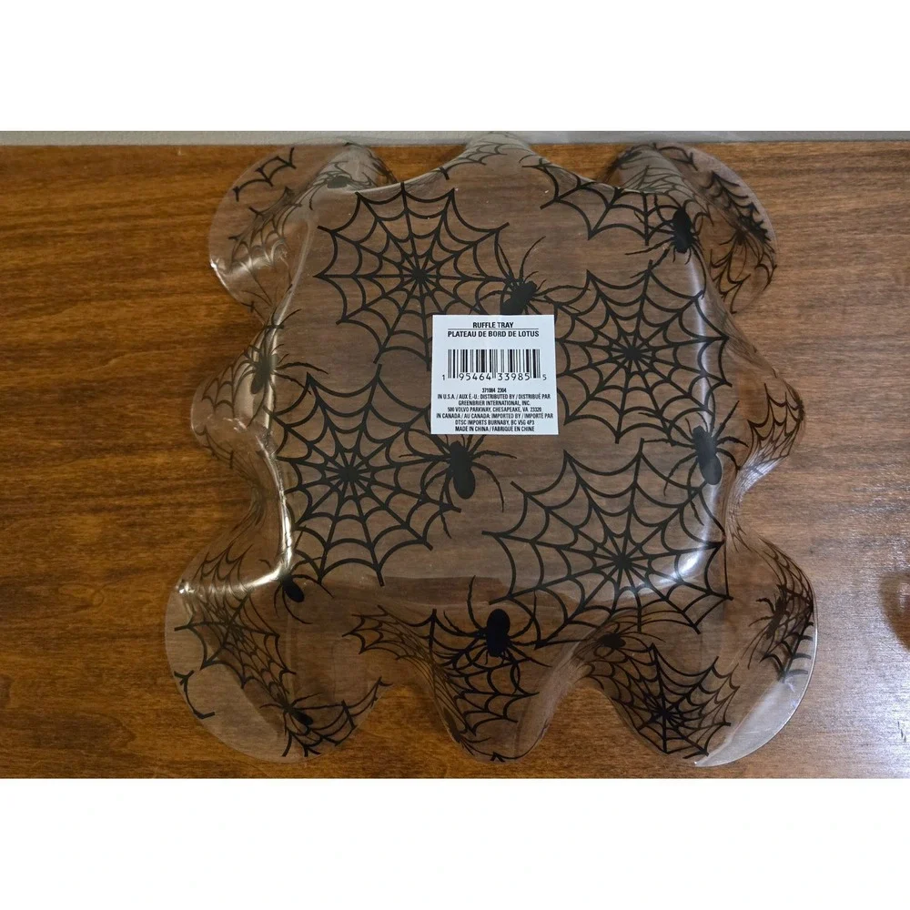 Greenbrier International Halloween Ruffle Tray Set Pumpkin Spider Web Clear 2pc